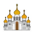 Russian christian church isolated. Traditional orthodox temple. Golden domes. vector illustration Royalty Free Stock Photo