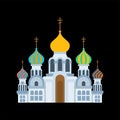 Russian christian church isolated. Traditional orthodox temple. Golden domes. vector illustration