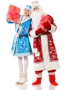 Russian Christmas characters Ded Moroz, Father Frost, and Snegurochka. Snow Maiden. Isolated Royalty Free Stock Photo