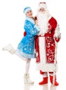 Russian Christmas characters Ded Moroz, Father Frost, and Snegurochka. Snow Maiden. Isolated Royalty Free Stock Photo