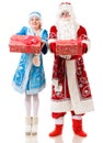 Russian Christmas characters Ded Moroz, Father Frost, and Snegurochka. Snow Maiden. Isolated Royalty Free Stock Photo