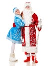 Russian Christmas characters Ded Moroz, Father Frost, and Snegurochka. Snow Maiden. Isolated Royalty Free Stock Photo