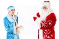 Russian Christmas characters Ded Moroz, Father Frost, and Snegurochka. Snow Maiden. Isolated Royalty Free Stock Photo