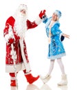 Russian Christmas characters Ded Moroz, Father Frost, and Snegurochka. Snow Maiden. Isolated Royalty Free Stock Photo