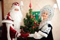 Russian Christmas characters: Ded Moroz Father Frost and Snegurochka Snow Maiden. Royalty Free Stock Photo