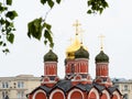Russian church and birch leaves in Moscow city