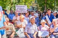 Russian citizens at a rally against raising the retirement age.