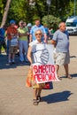 Russian citizens at a rally against raising the retirement age