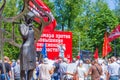 Russian citizens at a rally against raising the retirement age