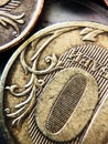 Russian coins rubles gold and silver close up