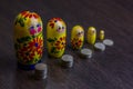 Russian coins and russian nesting doll matryoshka Royalty Free Stock Photo