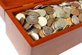 Russian coins in wooden box Royalty Free Stock Photo