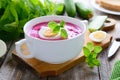 Russian cold beetroot soup with cucumbers Royalty Free Stock Photo