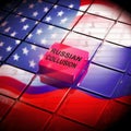Russian Collusion During Election Campaign Button Means Corrupt Politics In America 3d Illustration