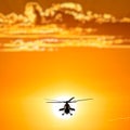 Russian Combat helicopters, Mi-35, warm sunset