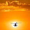 Russian Combat helicopters, Mi-35, warm sunset