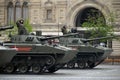 Russian combat vehicle for transporting paratroopers of airborne troops BMD-4 during the dress rehearsal of the Victory Parade.