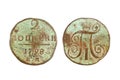 Russian copper coin 2 kopeks (kopeyka) 1798