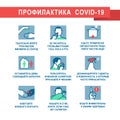 Russian Coronavirus 2019-nCoV infographic prevention tips. Coronovirus Alert Vector Illustration