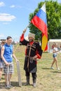 Russian Cossack with the Russian flag