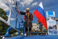 Russian Cossack with the Russian flag