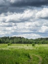 Russian countryside landskape with cloudy sky Royalty Free Stock Photo