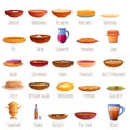 Russian cuisine icons set, cartoon style