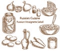 Russian cuisine, russian vinaigrette salad, ingredients, vector