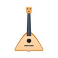 Russian national traditional stringed musical instrument, carved balalaika with patterns.