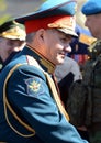 The Russian defense Minister, army General Sergei Shoigu, welcomed the officers after the General rehearsal of military parade of