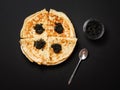 Russian delicacy - natural black sturgeon caviar and thin pancakes Royalty Free Stock Photo