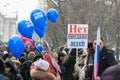 Russian demonstrators with poster with text No to