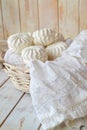 Russian dessert zefir. Tender marshmallows on shabby wooden background. Rustic Valentines zefir on white lace and wooden