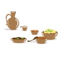 Russian dinner in earthenware. illustration. Royalty Free Stock Photo