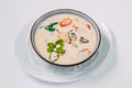 Russian dish fish soup, on a white background