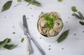 Russian dish meat dumplings on dinner Royalty Free Stock Photo