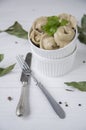 Russian dish meat dumplings on dinner Royalty Free Stock Photo