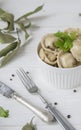 Russian dish meat dumplings on dinner Royalty Free Stock Photo