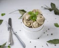 Russian dish meat dumplings on dinner Royalty Free Stock Photo