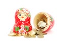Russian doll with coins