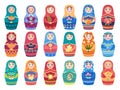 Russian doll colored. Traditional moscow toys authentic floral colored decoration woman or girl vector characters