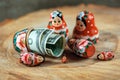 Russian doll with dollars inside. Anti crisis money box. Matrioska bank.