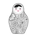 Russian doll matrioshka Babushka sketch smiling face with pink cheeks on white background. Vector Royalty Free Stock Photo