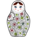 Russian doll matrioshka Babushka sketch on white background.