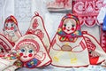 Russian doll matryoshka from fabric. Traditional souvenir from Russia is a nesting doll