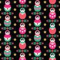 Russian doll Matryoshka folk seamless pattern on black Royalty Free Stock Photo