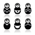 Russian doll, retro babushka icons set