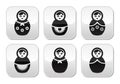 Russian doll, retro matrioshka buttons set