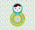 Russian dolls matryoshka, blue green mint colors, vintage card with polka dot backgroun. Can be used for Card banner template, Royalty Free Stock Photo