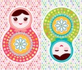 Russian dolls matryoshka, pink blue green mint colors, vintage card with polka dot backgroun. Can be used for Card banner template Royalty Free Stock Photo